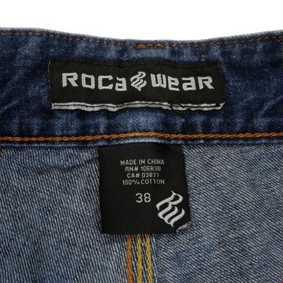 Rocawear Jeans Mens Size 38 Measures 37x32 Dark Blue Embroidered Cotton Denim - Picture 9 of 16